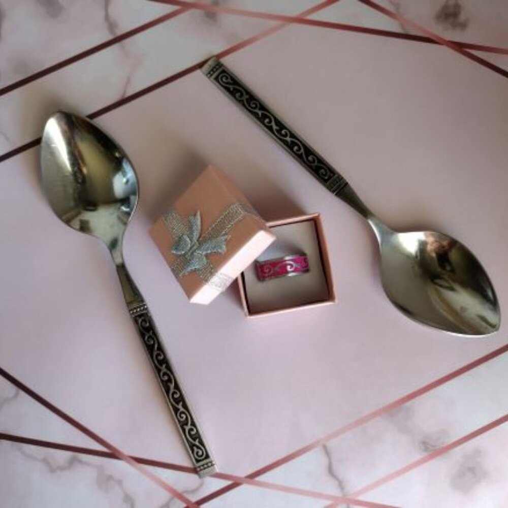Custom Pink Patina Spoon Ring